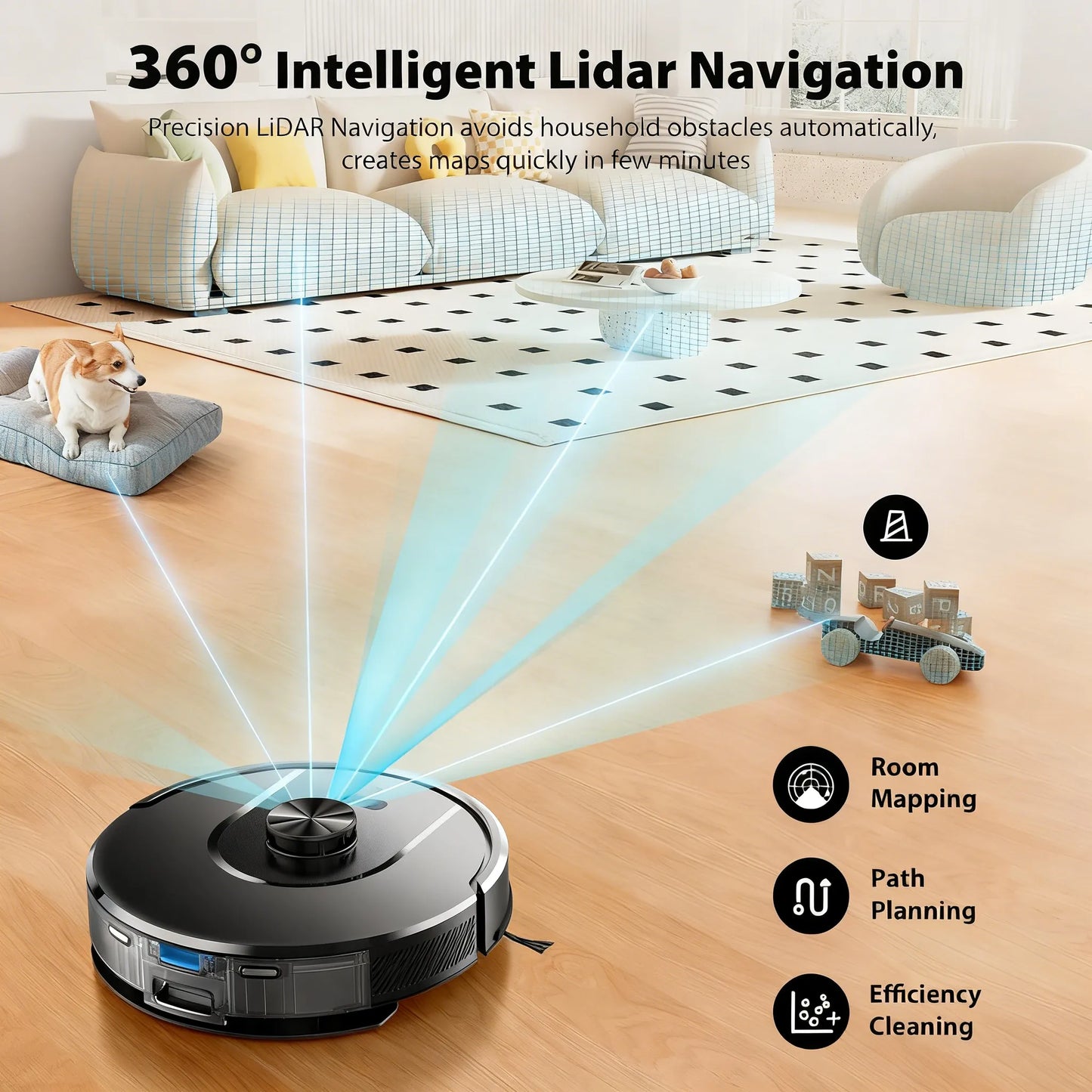 Smart Robot Vacuum Cleaner with 6000Pa Suction and Self-Empty Base